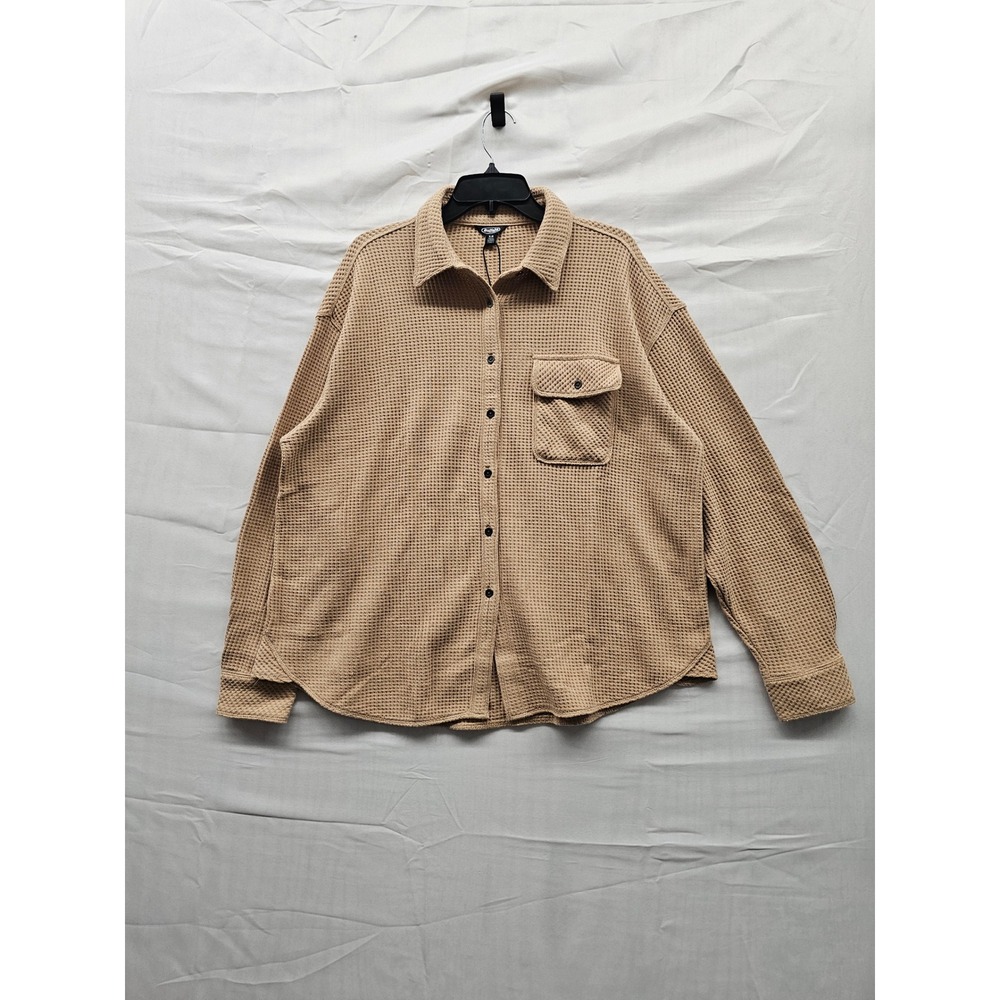 Buffalo David Bitton Womens Waffle Knit Button Up Shirt Tan Brown Medium SLC0027